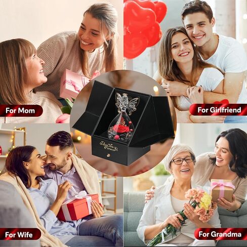 هدايا نسائية لزهرة عيد الميلاد المحفوظة وردة حقيقية مع قلادة أحبك بـ 100 لغة - هدايا ملاك زجاجية للنساء - هدايا عيد ميلاد للأم والجدة والزوجة والصديقة والأخت in Saudi Arabia
