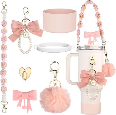 Stanley Cup Accessories Set Including Siliocne Straw Cover, Siliocne Boot, Water Bottle Handle Strap, Stanley Charms for Stanley Cup 40oz 30oz Tumbler with Handle in Kuwait