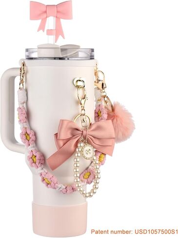 Stanley Cup Accessories Set Including Siliocne Straw Cover, Siliocne Boot, Water Bottle Handle Strap, Stanley Charms for Stanley Cup 40oz 30oz Tumbler with Handle in Kuwait