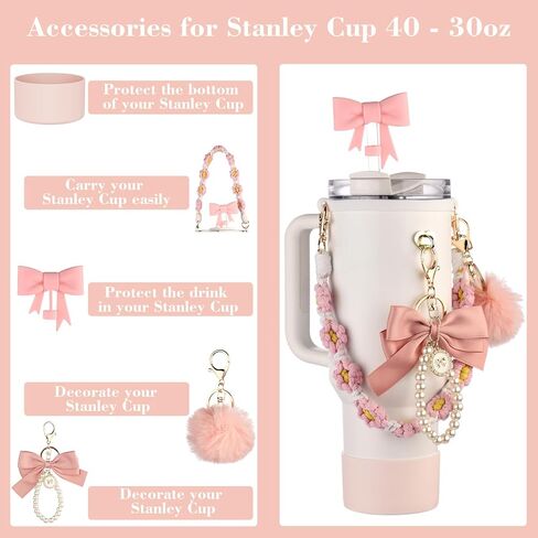 Stanley Cup Accessories Set Including Siliocne Straw Cover, Siliocne Boot, Water Bottle Handle Strap, Stanley Charms for Stanley Cup 40oz 30oz Tumbler with Handle in Kuwait