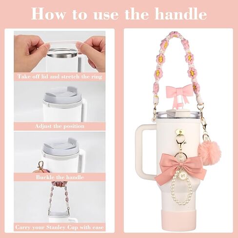 Stanley Cup Accessories Set Including Siliocne Straw Cover, Siliocne Boot, Water Bottle Handle Strap, Stanley Charms for Stanley Cup 40oz 30oz Tumbler with Handle in Kuwait