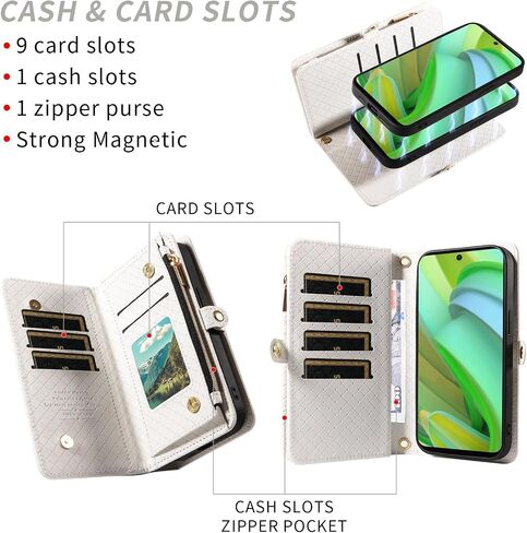 Asuwish Phone Case for Motorola Moto G Power 5G 2023 Zipper Wallet Detachable Cell Cover with Tempered Glass Screen Protector Crossbody Lanyard Strap Flip Card Holder Slot GPower G5 Women Girls White in Saudi Arabia