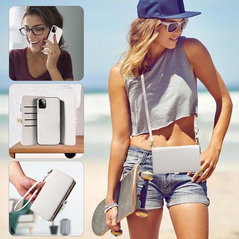 Asuwish Phone Case for Motorola Moto G Power 5G 2023 Zipper Wallet Detachable Cell Cover with Tempered Glass Screen Protector Crossbody Lanyard Strap Flip Card Holder Slot GPower G5 Women Girls White in Saudi Arabia
