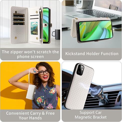 Asuwish Phone Case for Motorola Moto G Power 5G 2023 Zipper Wallet Detachable Cell Cover with Tempered Glass Screen Protector Crossbody Lanyard Strap Flip Card Holder Slot GPower G5 Women Girls White in Saudi Arabia