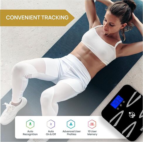 INEVIFIT BODY-ANALYZER SCALE, Highly Accurate Digital Bathroom Body Composition Analyzer, Measures Weight, Body Fat, Water, Muscle, BMI, Visceral levels & Bone Mass for 10 Users. includes Batteries in Kuwait