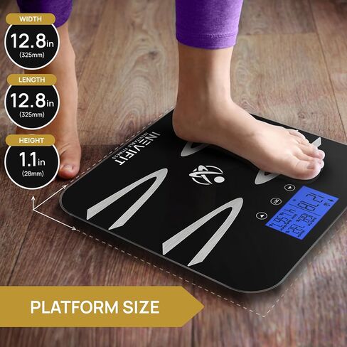 INEVIFIT BODY-ANALYZER SCALE, Highly Accurate Digital Bathroom Body Composition Analyzer, Measures Weight, Body Fat, Water, Muscle, BMI, Visceral levels & Bone Mass for 10 Users. includes Batteries in Kuwait