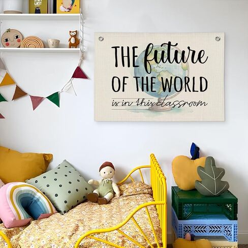 Boho Classroom Decor, You Make This Classroom Brighter Wall Hanging Banner, Positive Motivational Wall Decor, Linen Banner Flag Decor for School Classroom in Saudi Arabia