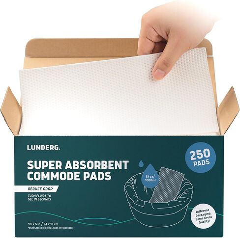 Lunderg Super Absorbent Commode Pads - Medical Grade Value Pack 100 Count | for Disposable Bedside Commode Liners, Adult Chairs, Portable Buckets & Camping Toilet Bags - Unscented in Kuwait