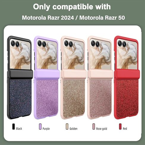 Ninki for Motorola Razr 2024 Case Glitter مع غطاء المفصلات وحامي الشاشة ، Bling Pu Leather+ Hard PC PCERSTION FLIP CONDERSEDENT COPER in Kuwait