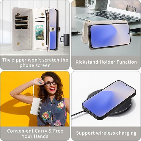 Asuwish Phone Case for Samsung Galaxy Note 20 5G Zipper Wallet Detachable Cell Cover with Tempered Glass Screen Protector Crossbody Strap Flip Card Holder Note20 Notes 20s Twenty Not S20 Women White in Saudi Arabia