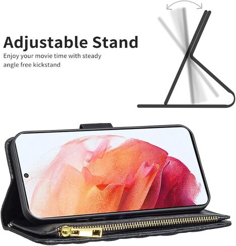Asuwish Phone Case for Samsung Galaxy S21 Plus S21+ 5G Wallet Cover with Tempered Glass Screen Protector and Flip Card Holder Stand Cell Accessories S21+5G S21plus 21S + S 21 21+ G5 Women Girls Black in Saudi Arabia