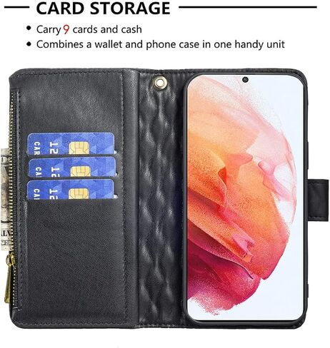 Asuwish Phone Case for Samsung Galaxy S21 Plus S21+ 5G Wallet Cover with Tempered Glass Screen Protector and Flip Card Holder Stand Cell Accessories S21+5G S21plus 21S + S 21 21+ G5 Women Girls Black in Saudi Arabia