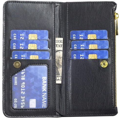 Asuwish Phone Case for Samsung Galaxy S21 Plus S21+ 5G Wallet Cover with Tempered Glass Screen Protector and Flip Card Holder Stand Cell Accessories S21+5G S21plus 21S + S 21 21+ G5 Women Girls Black in Saudi Arabia