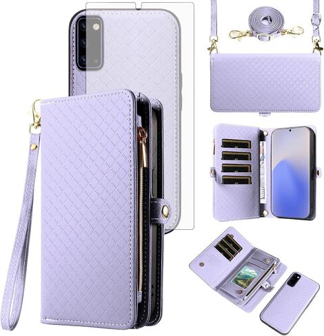 Asuwish Phone Case for Samsung Galaxy Note 20 5G Zipper Wallet Detachable Cell Cover with Tempered Glass Screen Protector Crossbody Strap Flip Card Holder Note20 Notes 20s Twenty Not S20 Women White in Saudi Arabia