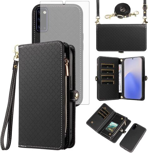 Asuwish Phone Case for Samsung Galaxy Note 20 5g Zipper Wallet Wover Detachable Cover مع حامي شاشة الزجاج المقسى Crossbody حامل بطاقة Note20 ملاحظات 20s in Kuwait