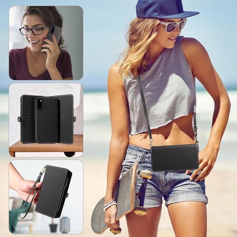 Asuwish Phone Case for Samsung Galaxy Note 20 5g Zipper Wallet Wover Detachable Cover مع حامي شاشة الزجاج المقسى Crossbody حامل بطاقة Note20 ملاحظات 20s in Kuwait