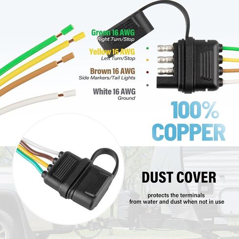4 دبوس مركبة الجانب مقطورة الأسلاك تسخير 49 بوصة، 16AWG 4 الشق مقطورة مقبس التوصيل الخفيف مع غطاء الغبار، شاحنة 4 طريقة موصل مقطورة مسطحة أنثى 4 سلك استبدال مقطورة وصلة الأسلاك 4ft in Kuwait