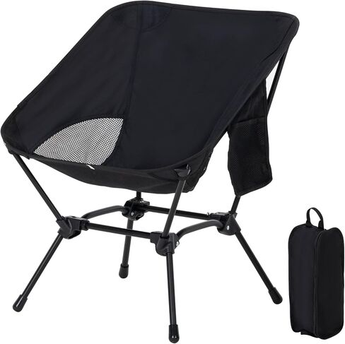 Camping Chair Portable Lightweight Camping Chairs for Adults Foldable 600D Oxford Ultralight Backpacking Chair with Breathable Mesh and Pocket for Outdoor Travel Hiking, Black in Kuwait