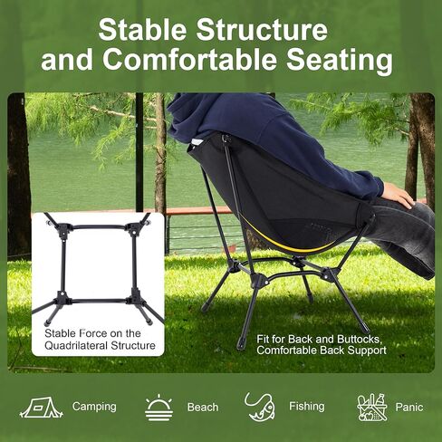 Camping Chair Portable Lightweight Camping Chairs for Adults Foldable 600D Oxford Ultralight Backpacking Chair with Breathable Mesh and Pocket for Outdoor Travel Hiking, Black in Kuwait