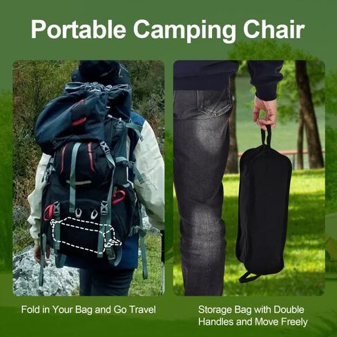 Camping Chair Portable Lightweight Camping Chairs for Adults Foldable 600D Oxford Ultralight Backpacking Chair with Breathable Mesh and Pocket for Outdoor Travel Hiking, Black in Kuwait