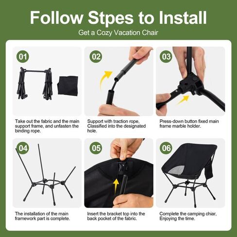 Camping Chair Portable Lightweight Camping Chairs for Adults Foldable 600D Oxford Ultralight Backpacking Chair with Breathable Mesh and Pocket for Outdoor Travel Hiking, Black in Kuwait