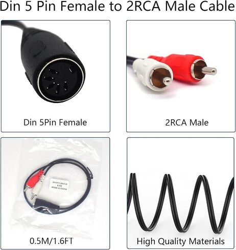 5 Pin DIN Female to 2 RCA Male Audio Cable 1.6FT for B&O Naim Quad in Kuwait