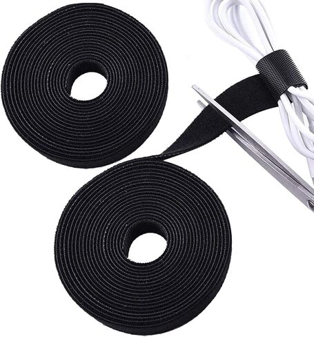 TENOC Reusable Hook and Loop Cable Tie Tool, Adjustable Cable Organizer Tape Cord Wrap for Home, Office, Wire Bundling, Hook and Loop Tape, Manage Wire Straps, Black (2/5 In x 9.8 Ft x 1 Roll) in Saudi Arabia