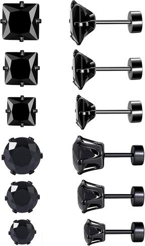 Screw Back Titanium Surgical Stainless Steel Square Princess Cut CZ Earrings Flat Back Packs Platinum Plated Hypoallergenic for Women Men Sensitive Ears Cubic Zirconia Simulated Diamond 20G Stud in Kuwait