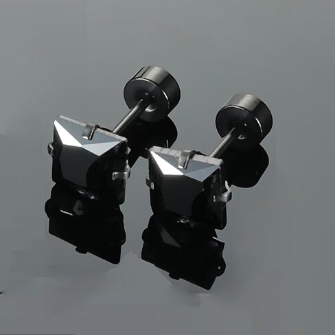 Screw Back Titanium Surgical Stainless Steel Square Princess Cut CZ Earrings Flat Back Packs Platinum Plated Hypoallergenic for Women Men Sensitive Ears Cubic Zirconia Simulated Diamond 20G Stud in Kuwait