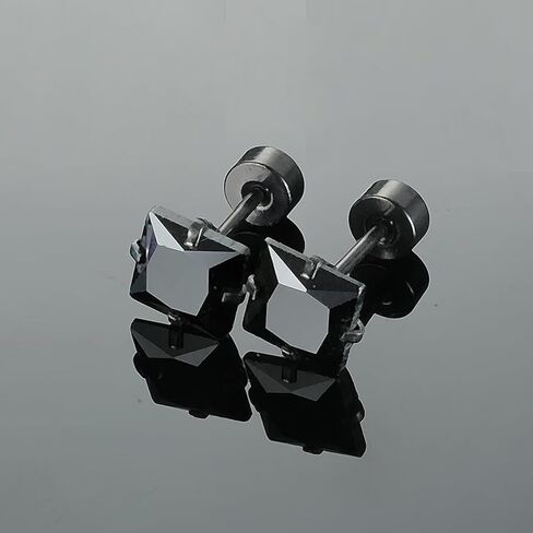 Screw Back Titanium Surgical Stainless Steel Square Princess Cut CZ Earrings Flat Back Packs Platinum Plated Hypoallergenic for Women Men Sensitive Ears Cubic Zirconia Simulated Diamond 20G Stud in Kuwait