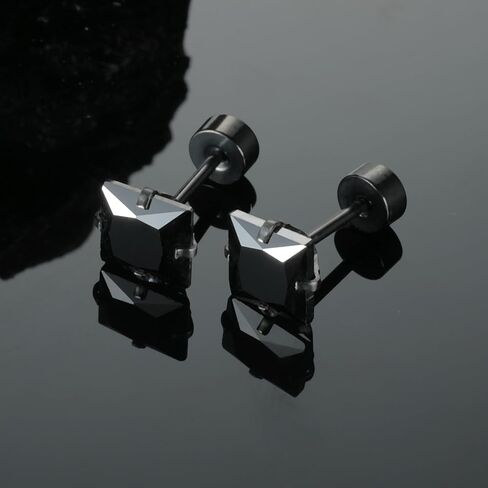 Screw Back Titanium Surgical Stainless Steel Square Princess Cut CZ Earrings Flat Back Packs Platinum Plated Hypoallergenic for Women Men Sensitive Ears Cubic Zirconia Simulated Diamond 20G Stud in Kuwait