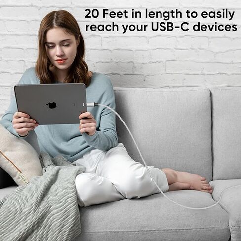 20 Ft USB C Cable, Long USB A 2.0 to Type C 12W Fast Charging Cord Compatible with Xbox PS5 Controller, Phone of iPhone 16/15 Galaxy S24/S25 Ultra A14/15/16 LG Pixel, Tablet, Silver Nylon Braided in Saudi Arabia