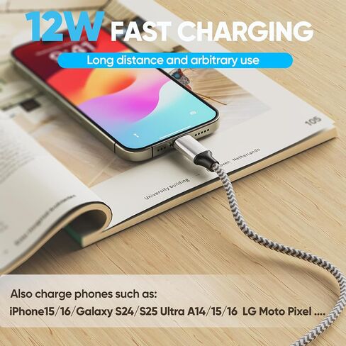 20 Ft USB C Cable, Long USB A 2.0 to Type C 12W Fast Charging Cord Compatible with Xbox PS5 Controller, Phone of iPhone 16/15 Galaxy S24/S25 Ultra A14/15/16 LG Pixel, Tablet, Silver Nylon Braided in Saudi Arabia