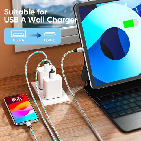 20 Ft USB C Cable, Long USB A 2.0 to Type C 12W Fast Charging Cord Compatible with Xbox PS5 Controller, Phone of iPhone 16/15 Galaxy S24/S25 Ultra A14/15/16 LG Pixel, Tablet, Silver Nylon Braided in Saudi Arabia