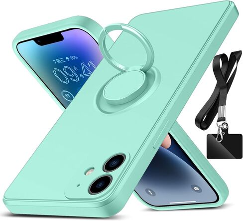 لحالة iPhone 11 ، مع حامل حلقة قابلة للتدوير 360 درجة Kickstand & Strap Lanyard Premium Liquid Silicone Slim Slim Anticratch Strackproof Prescrate for iPhone 11 ، Blue 2.16 in Kuwait
