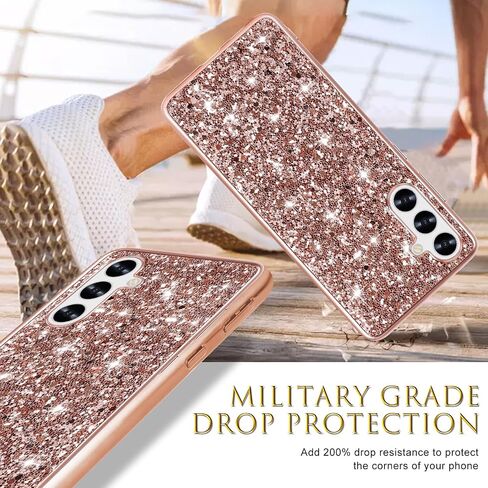 علبة السيليكون لـ Samsung Galaxy A55 5G Case Glitter Parkle Bling ، حالة خلفية هجينة غير مريحة ، تغطية وقائية عالية التأثير على صدمة Samsung A55 للنساء 6.6 "(الذهب الوردي) in Kuwait