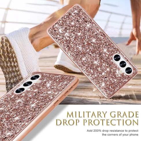 Silicone Case for Samsung Galaxy A55 5G Case Glitter Sparkle Bling, Hybrid Matte Back Case High Impact Heavy Duty Shockproof Protective Cover for Samsung A55 Cute Case for Women 6.6" (Rose Gold) in Kuwait