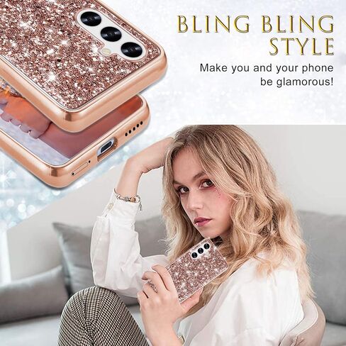 Silicone Case for Samsung Galaxy A55 5G Case Glitter Sparkle Bling, Hybrid Matte Back Case High Impact Heavy Duty Shockproof Protective Cover for Samsung A55 Cute Case for Women 6.6" (Rose Gold) in Kuwait