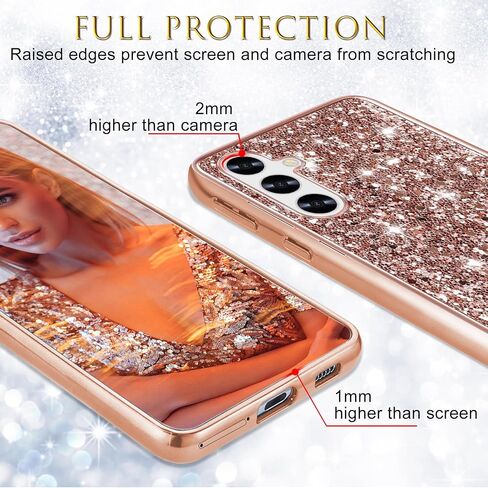 علبة السيليكون لـ Samsung Galaxy A55 5G Case Glitter Parkle Bling ، حالة خلفية هجينة غير مريحة ، تغطية وقائية عالية التأثير على صدمة Samsung A55 للنساء 6.6 "(الذهب الوردي) in Kuwait