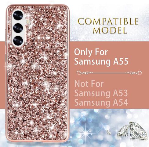 علبة السيليكون لـ Samsung Galaxy A55 5G Case Glitter Parkle Bling ، حالة خلفية هجينة غير مريحة ، تغطية وقائية عالية التأثير على صدمة Samsung A55 للنساء 6.6 "(الذهب الوردي) in Kuwait