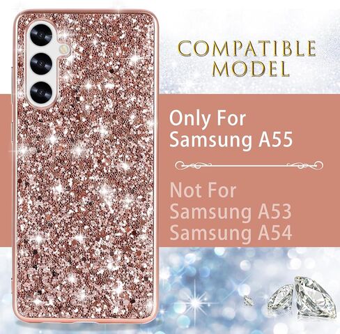 Silicone Case for Samsung Galaxy A55 5G Case Glitter Sparkle Bling, Hybrid Matte Back Case High Impact Heavy Duty Shockproof Protective Cover for Samsung A55 Cute Case for Women 6.6" (Rose Gold) in Kuwait