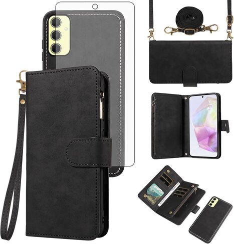 علبة الهاتف ASUWISH لـ Samsung Galaxy A35 5G SHIPPER WALLET غطاء خلايا قابلة للفصل مع حامي شاشة زجاجية مقاس كروسودي شبل حلق. in Kuwait