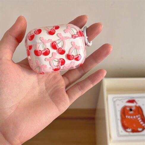 Compatible for Airpods Pro 2 Case (2022)/ Airpods Pro 1st Generation(2019) Case Soft TPU with Cleaner Kit Cute Cherry Bow Design Shockproof Cherry Bow Keychain Cover for Girls Woman-Red in Saudi Arabia