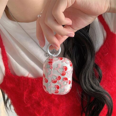 Compatible for Airpods Pro 2 Case (2022)/ Airpods Pro 1st Generation(2019) Case Soft TPU with Cleaner Kit Cute Cherry Bow Design Shockproof Cherry Bow Keychain Cover for Girls Woman-Red in Saudi Arabia