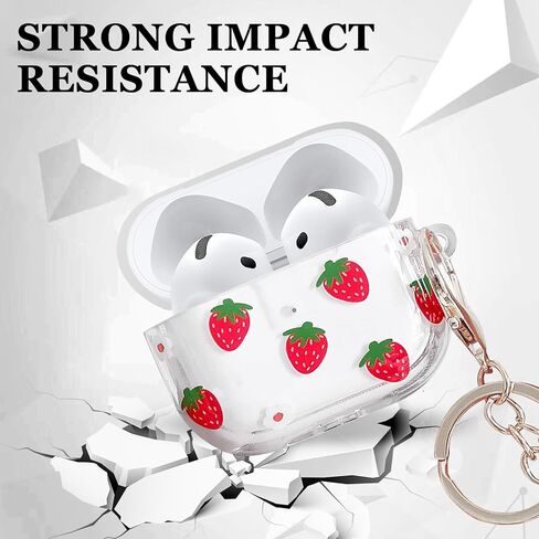 Case Compatiable for AirPods 4 2024 Generation,Cute Pattern Soft TPU Clear Protective Cover Case with Keychain and Carabiner for Girls Women for AirPods 4th (Red Strawberry 1) in Saudi Arabia