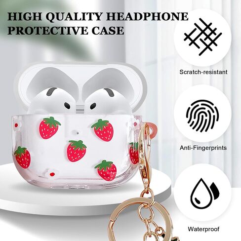 Case Compatiable for AirPods 4 2024 Generation,Cute Pattern Soft TPU Clear Protective Cover Case with Keychain and Carabiner for Girls Women for AirPods 4th (Red Strawberry 1) in Saudi Arabia