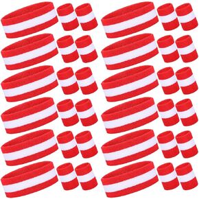 Eurzom 36 Pcs Striped Sweatband Set Include 12 Pcs Sweat Absorbing Neon Headbands and 24 Pcs 80s Athletic Cotton Wristbands for Men Women Sports Gym