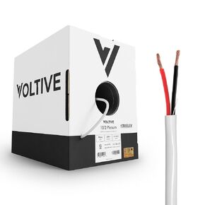 Voltive 10/2 Plenum Speaker Wire - 10 AWG/Gauge 2 Conductor - UL Listed Plenum Rated (CL2P/CL3P/CMP) - Oxygen-Free Copper (OFC) - 250 Foot Bulk Cable Pull Box - Black