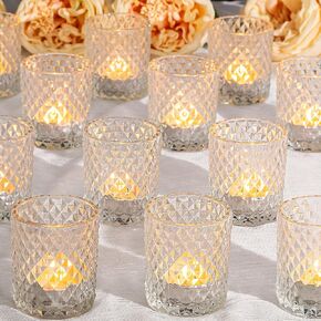 CONNOO 24 Pcs Votive Candle Holders, Iridescent Glass Candle Holders Bulk for Table Centerpiece, Tea Lights Candle Holders for Wedding Shower, Party, Holiday and Home Decor