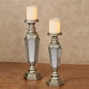 Touch of Class Adeana Platinum Mirrored Candleholders Set - Pair Candle Holder - Small, Large Sizes - Stunning Reflection - Beautiful Holders for Bedroom, Living Room, Mantel